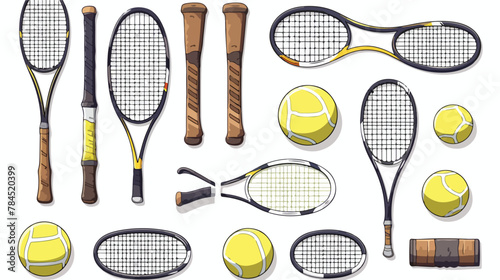 Tennis equipment isolated on white. Hand drawing sk
