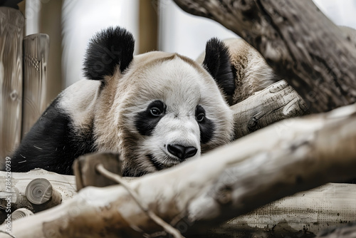 giant panda eating bamboo photo