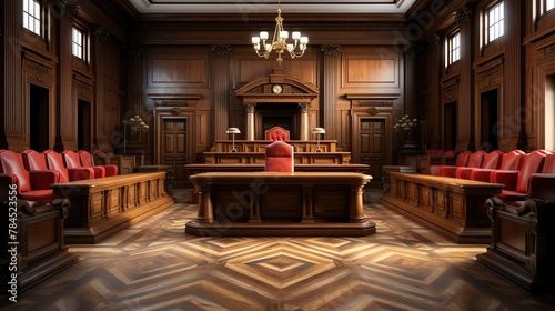 A Realistic and Detailed Interior of a Courtroom