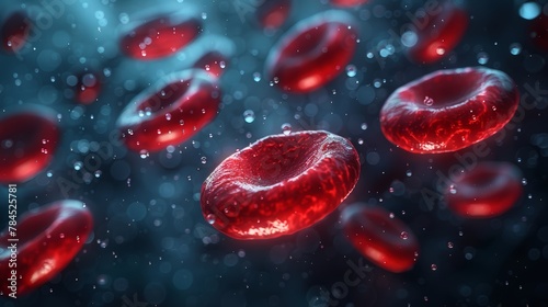 Blood cells with red blood cells, 3d render illustration, red blood cells