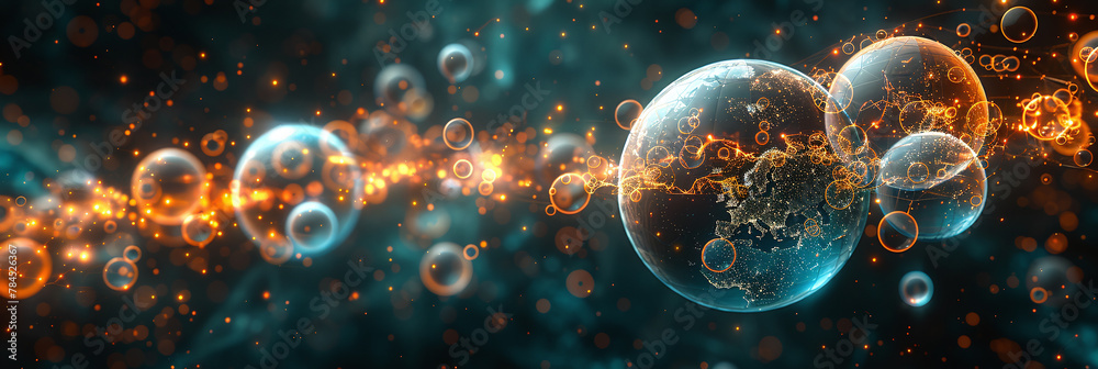 Unity in Motion: A Suspended Glowing Earth Connected by Tech, Humans, and Machines Unity in Motion: A Suspended Glowing Earth Connected by Tech, Humans, and Machines