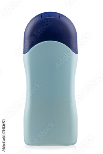 Plastic blue shampoo bottle. Isolated on a white background. Without inscription.