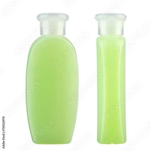 Shampoo in a plastic bottle isolated on a white background. Cosmetic products. File contains clipping path.