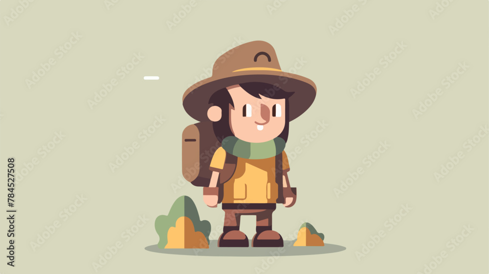 The Explorer cartoon character mascot design 2d flat