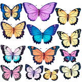 set of colored butterflies clip art  white background. 
created by AI
