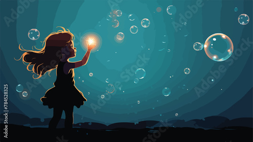 The little girl blew silhouette bubbles 2d flat cartoon photo
