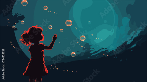 The little girl blew silhouette bubbles 2d flat cartoon photo