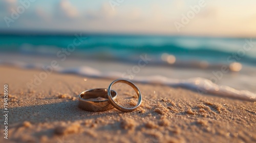Wedding rings on the beach sand