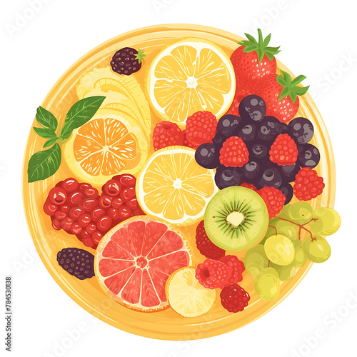 Gold Circular Tray with Delicious Fruit Flat Illustration