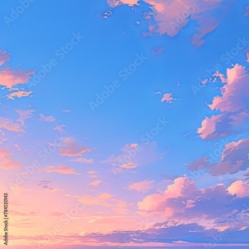 Photo of a Pastel Sky at Sunset, with a Gradient from Blue to Pink and Orange. Web Banner with Empty Space on the Right in the Style of Copyspace