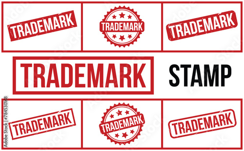 Trademark Stamp. Red Trademark Rubber grunge Stamp set