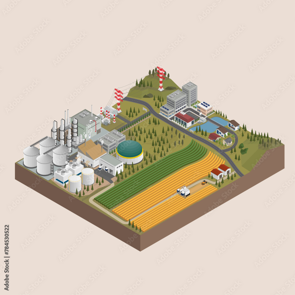 biofuel energy, biofuel power plant in isometric graphic Stock Vector ...