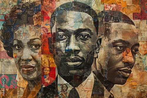 Collage tribute to African American heritage, combining portraits with Juneteenth motifs and African patterns