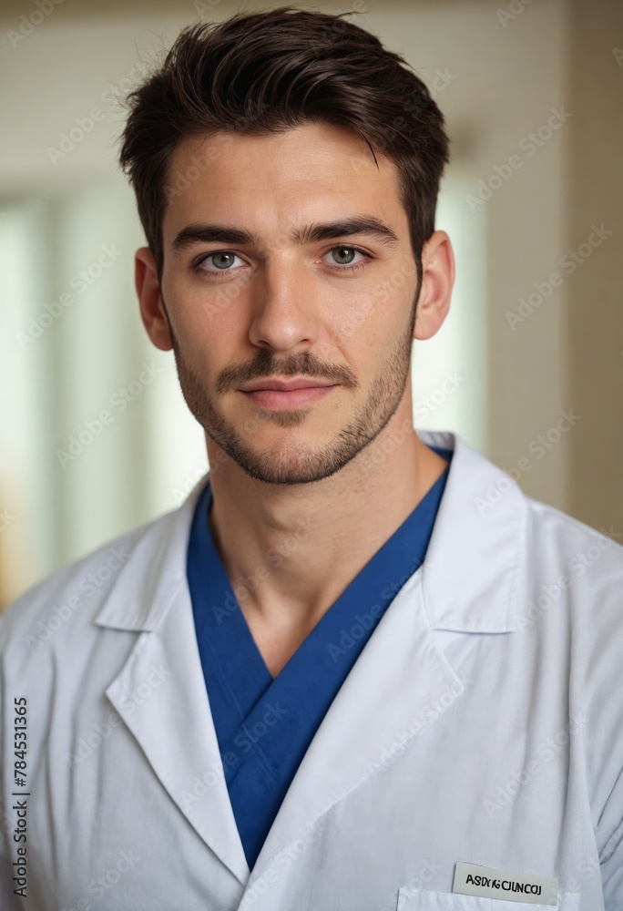 A young man in white scrub, arms crossed, showing muscles A young man in white scrub, arms crossed, showing muscles