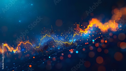 Glowing lights and sleek 2D game art style digital stock market graph with high resolution data