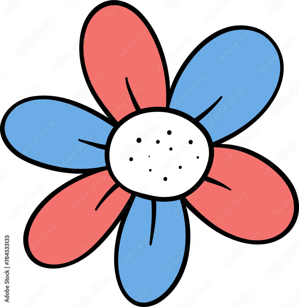 Retro Groovy 4th of July flower Independence day festive cartoon doodle drawing Retro Groovy 4th of July flower Independence day festive cartoon doodle drawing