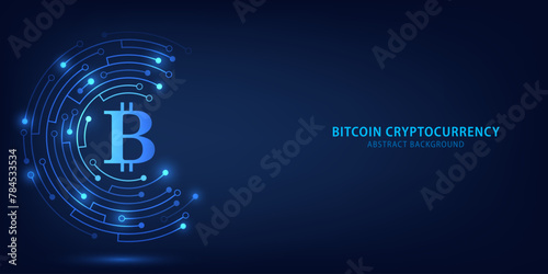 Bitcoin cryptocurrency digital technology on circuit board abstract background. design for Cryptocurrency, digital money, technology and economics. blockchain digital technology. Vector illustration