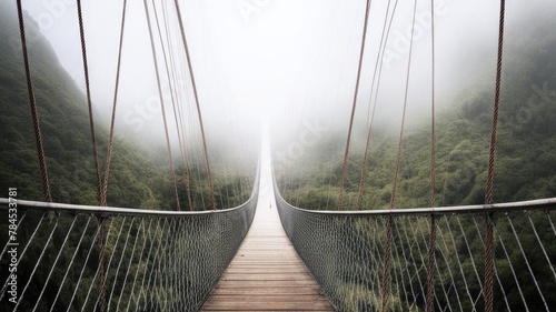 The bridge over the abyss in the fog.
