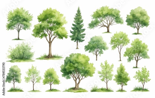 Collection of Green Trees in Watercolor Artistry