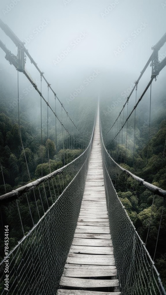 Obraz premium The bridge over the abyss in the fog.