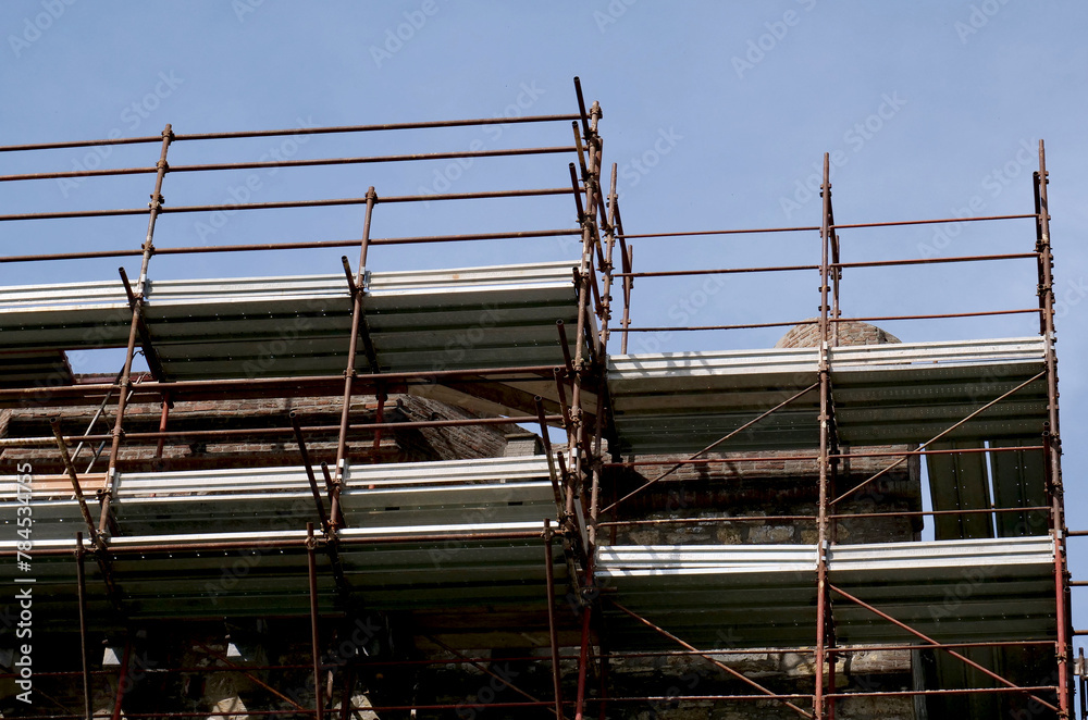 Naklejka premium Scaffolding on a building under restoration