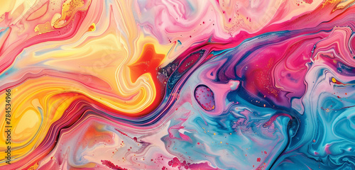  Vivid hues intertwine in a hypnotic dance of liquid marbling.