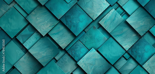 sophisticated arrangement of teal squares forming an intricate geometric spectacle on a seamless Pacific blue background.