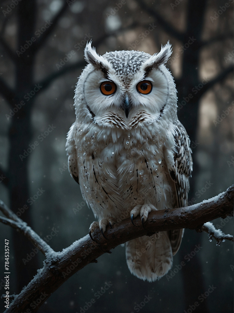 Majestic Great Grey Owl Perched on a Winter Branch Majestic Great Grey Owl Perched on a Winter Branch
