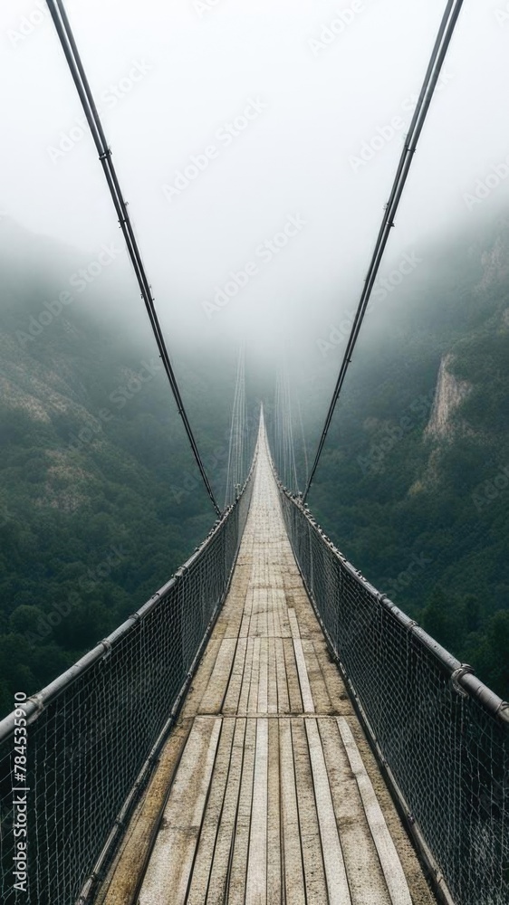 Obraz premium The bridge over the abyss in the fog.