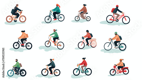 Top view of people on bicycles or bikes flat pictur