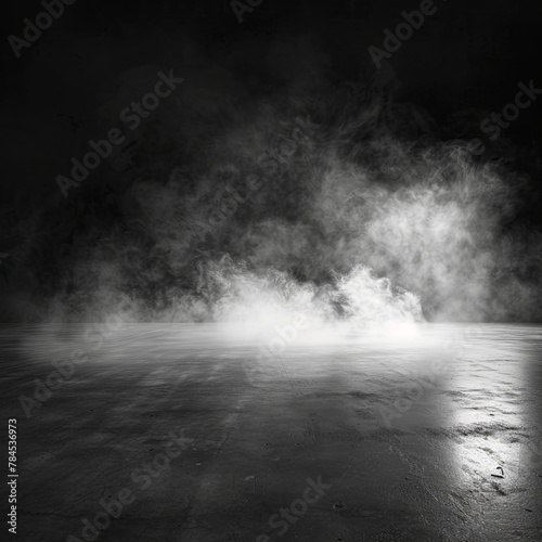 Abstract image of dark room concrete floor. Black room or stage background for product placement.