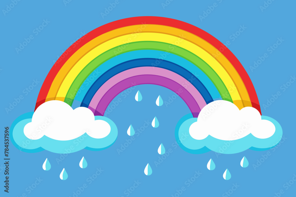 raindrops falling from the clouds onto the rainbow raindrops falling from the clouds onto the rainbow