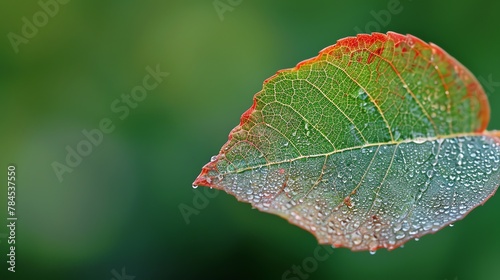 A closeup of transparent aspen Leaf with light, dews, blur background, wallpaper, high quality, aspect ratio 3:1