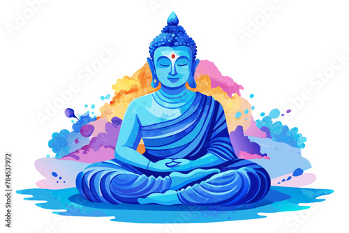 watercolor blue buddha watercolor illustration on white background