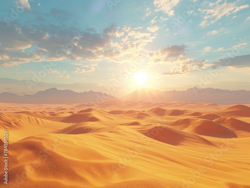 Vast Desert LandscapeEndless Sand Dunes under Clear Blue Sky