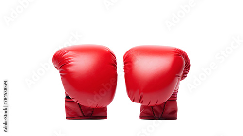 Red boxing gloves isolated on transparent background cutout © The Stock Guy