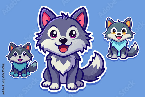 set of stickers with cute wolf cubs funny icons © Chayon Sarker