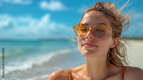 Woman in Bikini Sitting on Beach