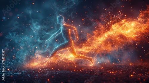 A graphic depicting a dotted man running with particles represents the concept of sport science