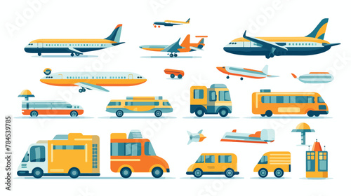 Transport icons set. Auto bus train ship plane and