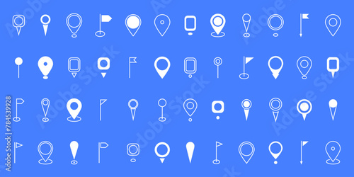 Set white location pin icon. Map pin place marker. Destination symbol, Location icon. Modern Map marker pointer logo icon set. GPS pin symbol collection. Flat style. Vector illustration.