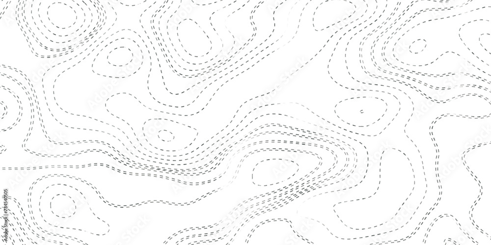 Gray topographic line contour map background, geographic grid map, Terrain topography. Dark seamless design. Ravishing isolines pattern. Vector illustration. - obrazy, fototapety, plakaty 