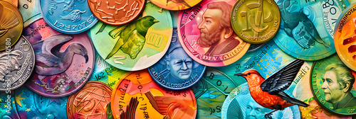 Diverse Collection of New Zealand Currency: Intricately Designed Banknotes and Coins photo
