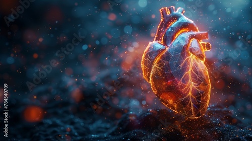 An illustration of a realistic heart with a polygonal structure in scientific style, representing the advancement of science and technology