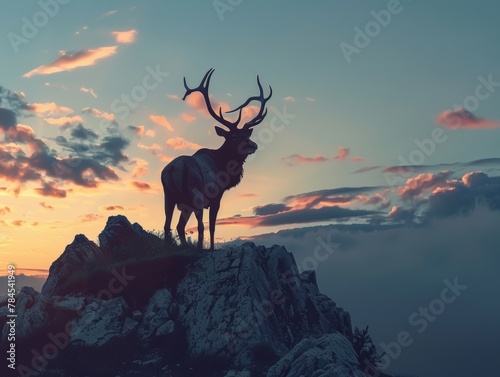 majestic elk standing proudly onrocky mountain top wildlife photography portrait. © Majella