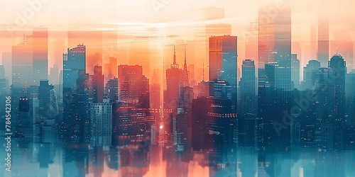 abstract business modern background with cityscape double exposure. © Abu Bakar Stock