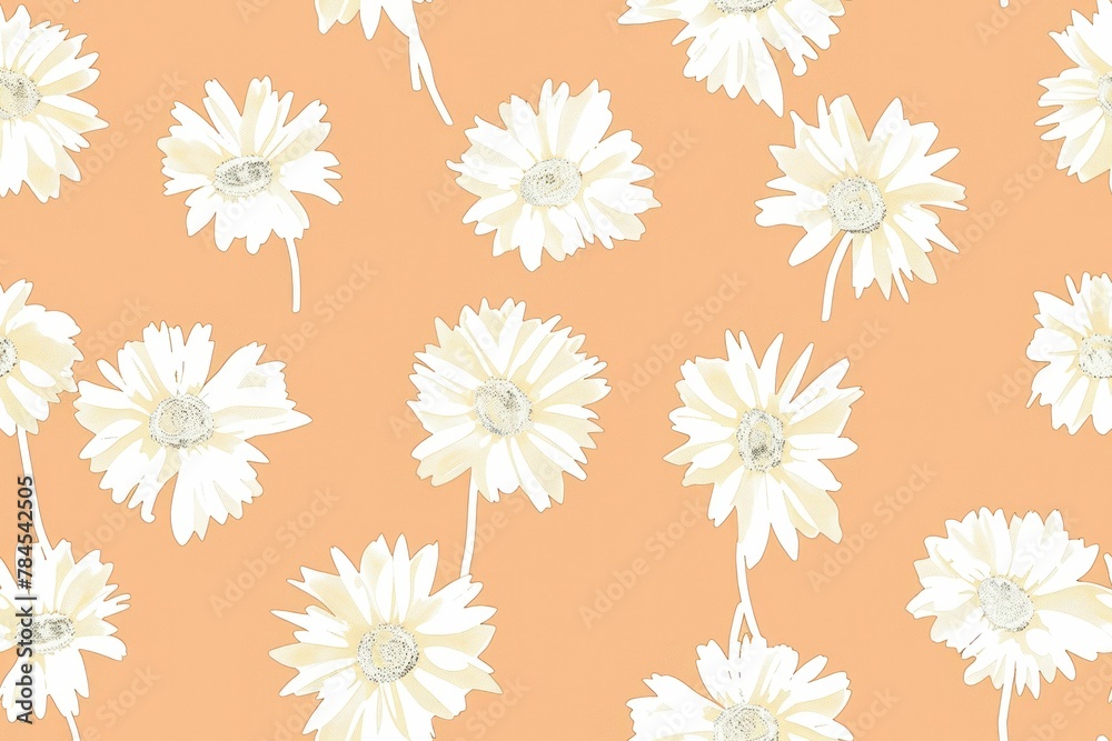 Bright Orange and White Daisy Pattern on Orange Background with Daisies Text Floral Design for Spring or Summer Concept Bright Orange and White Daisy Pattern on Orange Background with Daisies Text Floral Design for Spring or Summer Concept