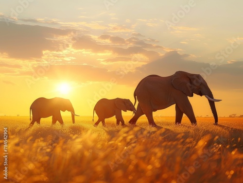 A Beautiful Scene of Elephants Crossing the Landscape in Harmony