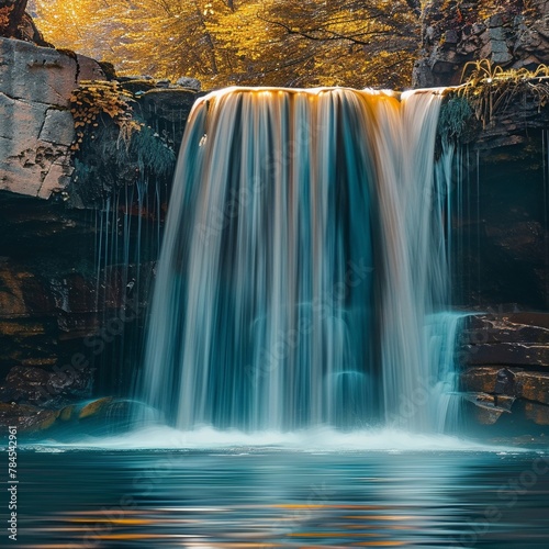Minimalist waterfall, static closeup shot, noon clarity, vibrant refreshment , professional color grading