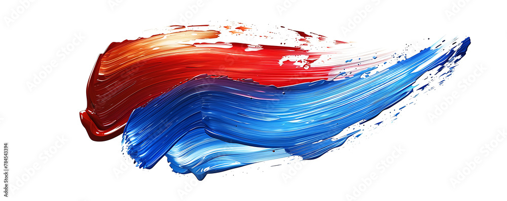Abstract splash blue red and white brush stroke oil paint smear line on white background. generative ai